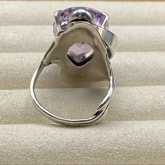 Sterling Silver Large Purple Sapphire Stone Statement Ring